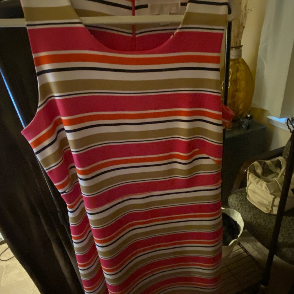 Michael Kors Striped Mini Dress in Pink and Tan